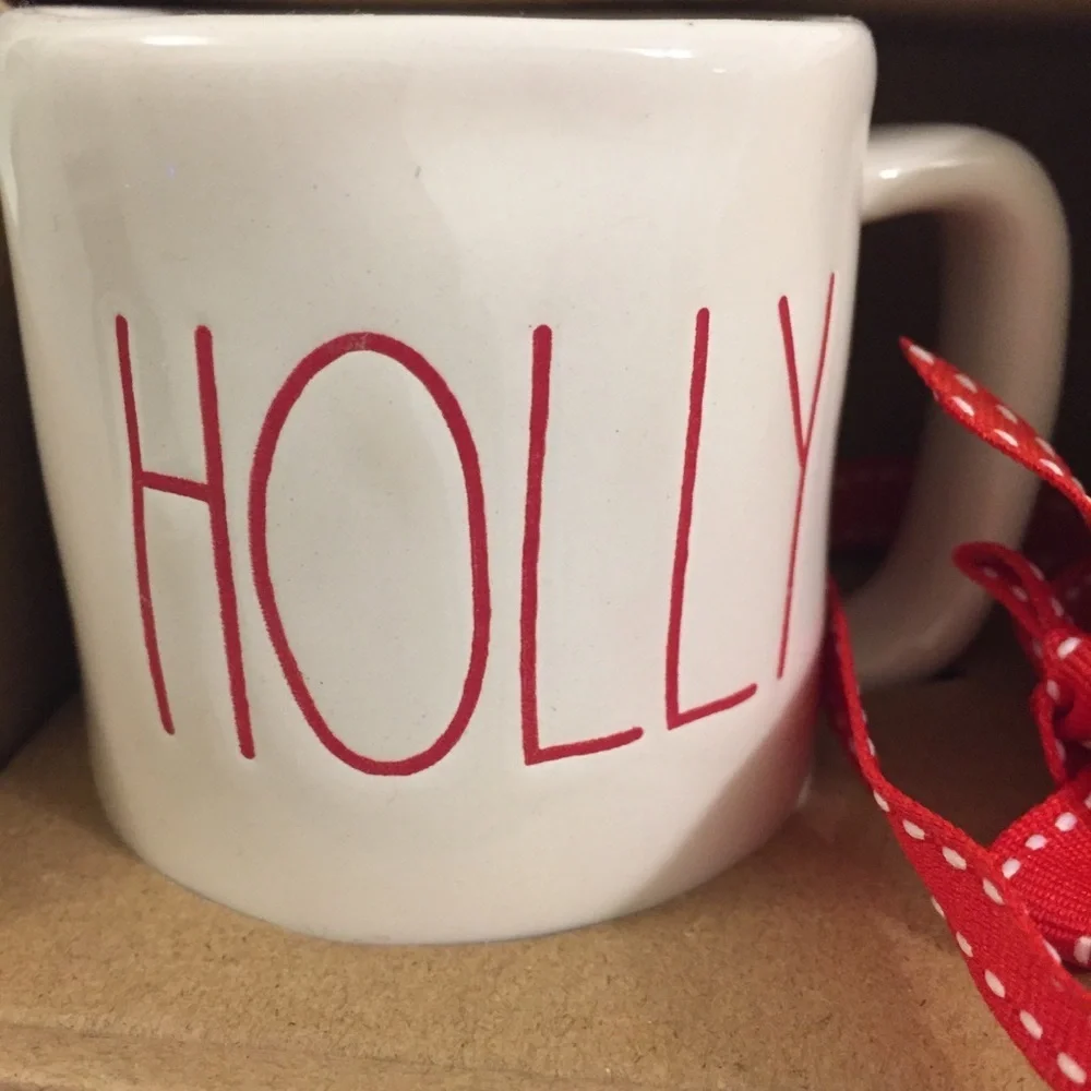 Rae Dunn HOLLY JOLLY Mug Ornaments Christmas NWT red